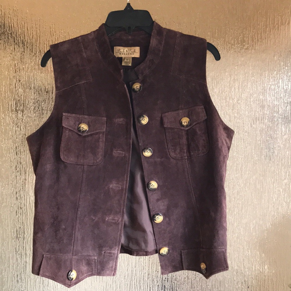 Peck & Peck Dark Chestnut Brown Suede Vest Size 10